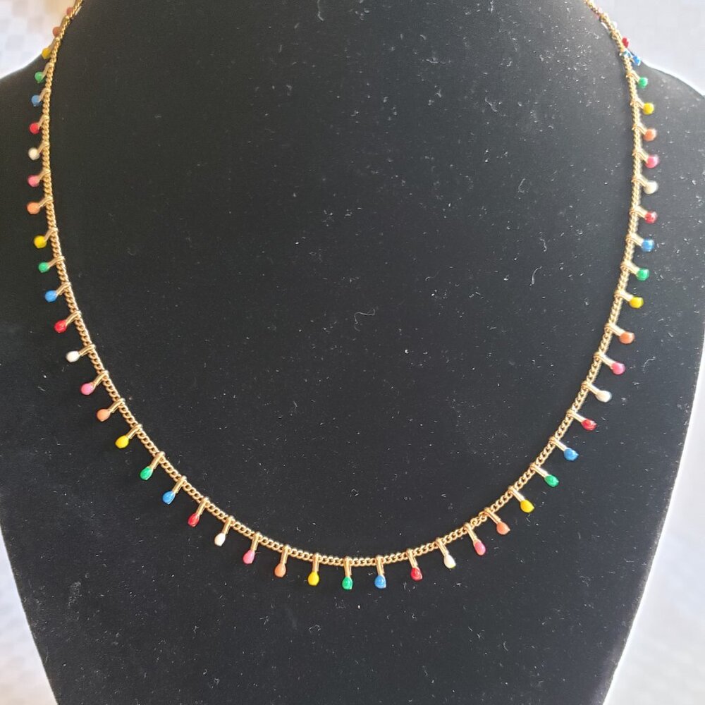 Beaded necklaces with gold accents and colorful design - Set of 3 - Picture 2 of 9